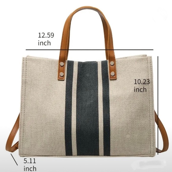 NWOT Tan Bag with Black Stripes - Picture 4 of 5
